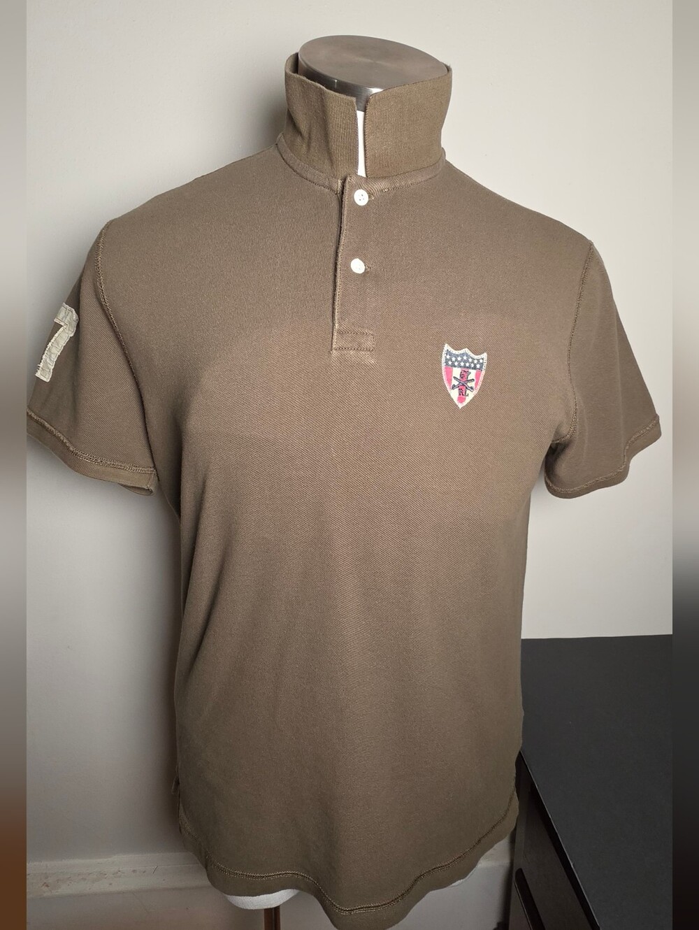 Men's Short-Sleeve Polo in Olive with Shield Crest